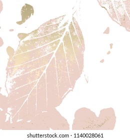Autumn foliage rose gold blush background. Chic trendy print with botanical motifs