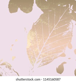 Autumn foliage rose gold blush background. Chic trendy print with botanical motifs