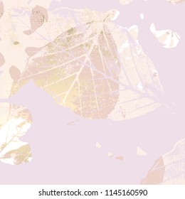 Autumn foliage rose gold blush background. Chic trendy print with botanical motifs