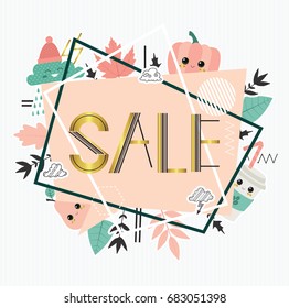 Autumn foliage sale banner.  Fall. Cute vector illustration. Decorative frame