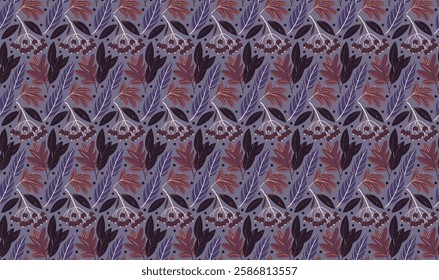 Autumn Foliage Seamless Pattern Background, Vintage Fall Foliage Pattern Illustration