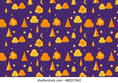 Autumn foliage seamless pattern. Fall theme background with leaves, mushroom and acorns in flat style. Flat vector illustration.