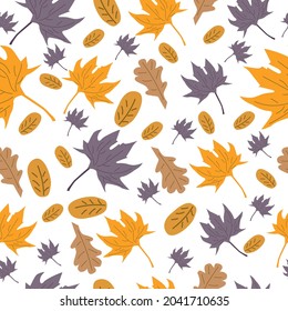 Autumn foliage seamless pattern. Vector illustration on white background	