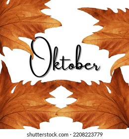 Autumn foliage with text October.