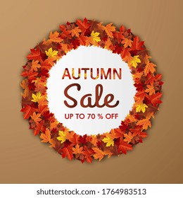 autumn foliage vector sale banner, maple leaf background