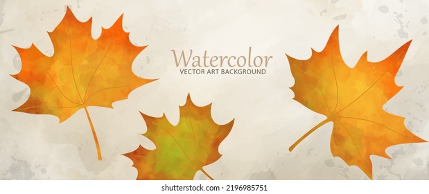 Autumn foliage vector watercolor background. Maple leaves. Hand drawn fall wallpaper design for cards, flyers, poster, banner, cover design, invitation cards, prints, and wall art. Back to school.	