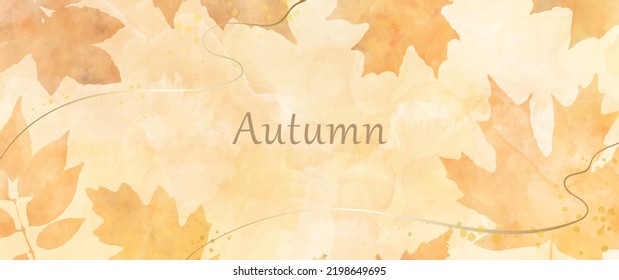 Autumn foliage vector watercolor background. Maple leaves. Hand drawn fall wallpaper design for cards, flyers, poster, banner, cover design, invitation cards, prints, and wall art. Template for text.