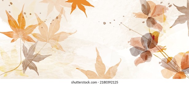 Herbstblätter auf Vektorhintergrund mit Wasserfarbe. Abstraktes Tapete-Design mit Ahornblättern, Linienkunst, Blumen. Elegante botanische Illustration in der Herbstsaison, geeignet für Stoff, Drucke, Deckel.