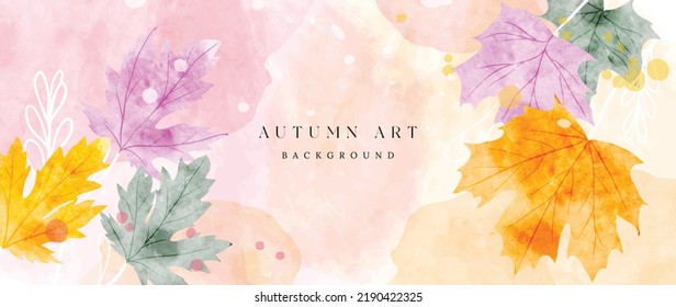 Autumn foliage in watercolor vector background. Abstract wallpaper design with maple, leaf branch, line art. Elegant botanical in fall season illustration suitable for fabric, prints, cover.