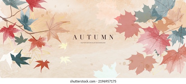 Follaje otoñal en fondo vectorial de acuarela. Papel colorido con hojas de arce, líneas de arte, hojas, plantas. Botánica dibujada a mano en la estación de otoño de la ilustración adecuada para tela, impresiones, cubierta.