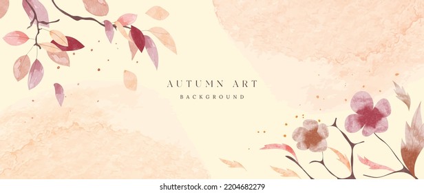 Autumn foliage in watercolor vector background. Abstract wallpaper design with leaf branches, wild flowers, floral, leaves. Botanical in fall season illustration suitable for fabric, prints, cover.