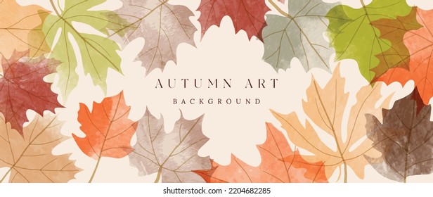 Follaje otoñal en fondo vectorial de acuarela. Diseño abstracto de papel pintado con hojas de arce, borde de hoja, marco. Elegante botánico en la estacion de otoño adecuado para tela, impresiones, cubierta.