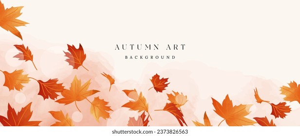 Autumn foliage in watercolor vector background. Abstract wallpaper design with maple leaves, line art. Elegant botanical in fall season illustration suitable for fabric, prints, cover.