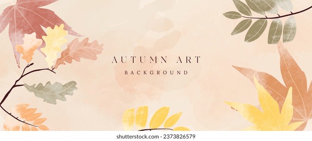 Autumn foliage in watercolor vector background. Abstract wallpaper design with maple leaves, oak leaf line art. Elegant botanical in fall season illustration suitable for fabric, prints, cover.