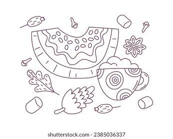 Autumn Food Composition Linear Vector Illustration