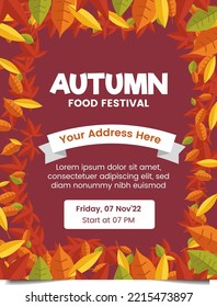 Autumn Food Festival Event Flyer Design. Fall Poster Design, Party Banner, Invitation Card