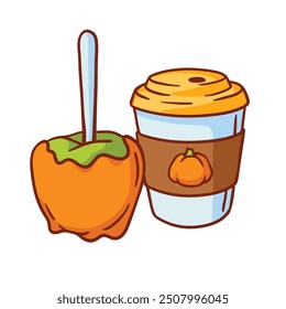 Autumn food illustration. Happy Thanksgiving Day and Halloween traditional symbols.