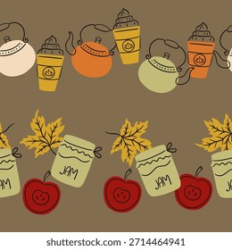 Autumn Food Items Vector Seamless Horizontal Borders Set