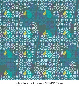 Patrón geométrico abstracto del bosque otoñal con hojas caídas. Silhouettes de árboles sin soldadura con red circular. Colorido fondo vectorial decorativo para la decoración y los tejidos de moda.