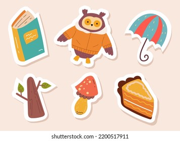 Autumn forest animal cute stickers scrapbook isolated set concept. Graphic design element vector illustration