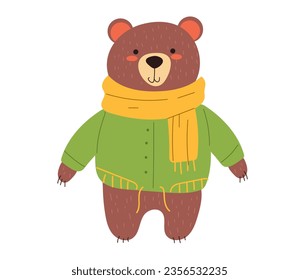 Autumn forest animal wearing cozy warm cloth concept. Vector flat graphic design illustration