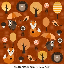 autumn forest with animals