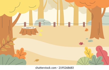 Autumn forest background. Brown leaves are falling. flat design style vector illustration.