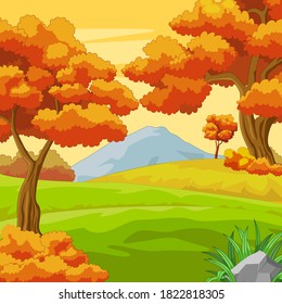 Autumn forest background with mountain