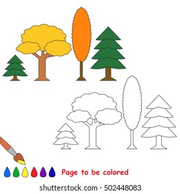 Autumn Forest to be colored. Coloring book to educate preschool kids with easy kid educational gaming and primary education of simple game level of difficulty.