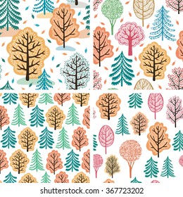   Bosque de otoño. Colección de patrones sin problemas