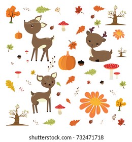 Autumn forest  with cute deer
