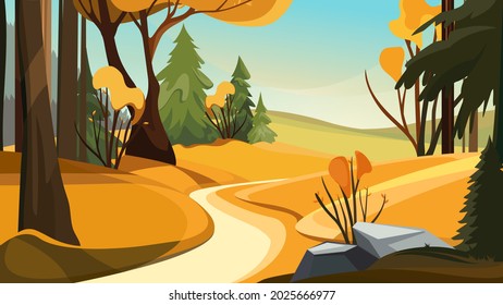 Autumn forest with different trees. Beautiful nature landscape.