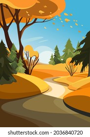 Herbstwald mit verschiedenen Bäumen. Naturlandschaft in vertikaler Ausrichtung.