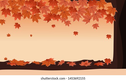 Autumn forest with falling maple tree orange color. Copy Space Design vector illustration