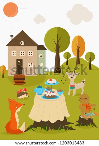 Autumn Forest Freinds Tea Party poster
 Great for kids room decoration  