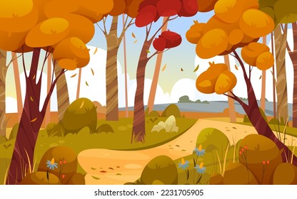 Autumn forest or forest glade, vector banner.