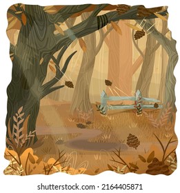 Autumn and autumn forest. Halloween. Landscape. Vector illustration. Background illustration without people.