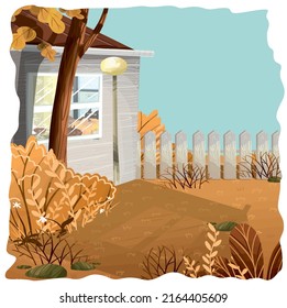 Autumn and autumn forest. House. Halloween. Landscape. Vector illustration. Background illustration without people.