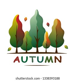 Autumn forest landscape. Fall tones trees and leaves. Ecology concept. Season greeting. For social media, web pages, banner, poster, education materials. Semi flat isolated vector illustration.