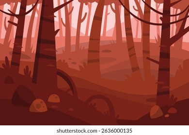 Autumn Forest Landscape with Falling Leaves and Trees