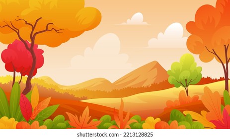 Autumn forest landscape scene with beautiful warm color design