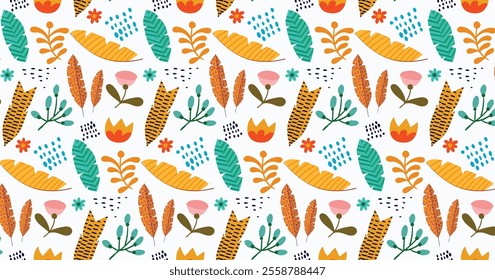 Autumn forest leaves and berries seamless pattern. Seasonal vector illustration. Fall season specific vector background. Perfect for greetings, invitations, wrapping paper, textile.