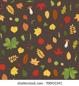 autumn forest leaves hand drawn vector doodle illustration seamless pattern