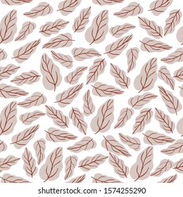 Autumn forest leaves seamless pattern on white background. Botanical design for fabric, textile print, wrapping paper, textile, restaurant menu. Vector illustration