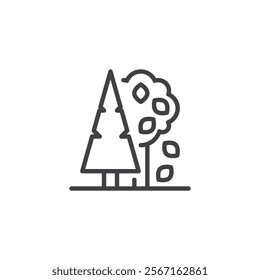 Autumn Forest line icon. linear style sign for mobile concept and web design. A forest trees with falling leaves outline vector icon. Symbol, logo illustration. Vector graphics