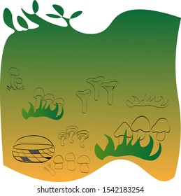 Autumn in the forest many different mushrooms.Vector illustration.
