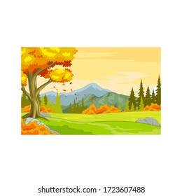 Autumn Forest With Mountain Background