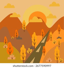 Autumn Forest Mountain Sunset View