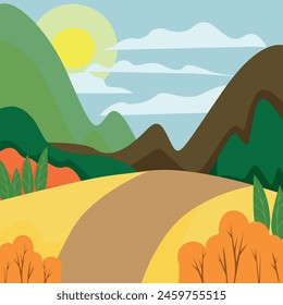 Autumn forest and mountains. Vector landscape. 