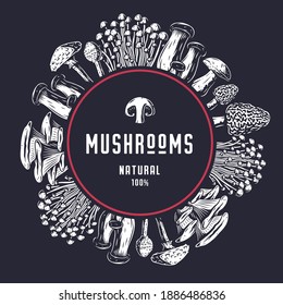 Autumn forest mushroom picking, vegetarian menu frame